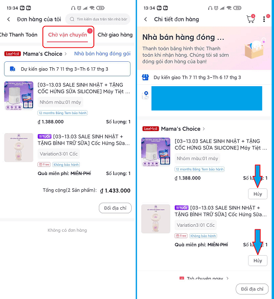 Hướng dẫn hủy đơn Lazada