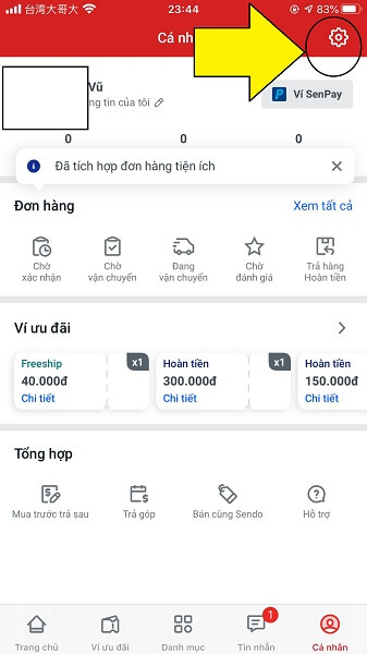sửa thông tin Sendo
