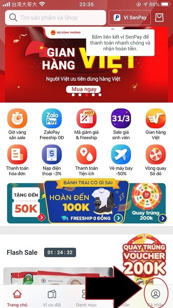 đăng ký tài khoản Sendo trên điện thoại