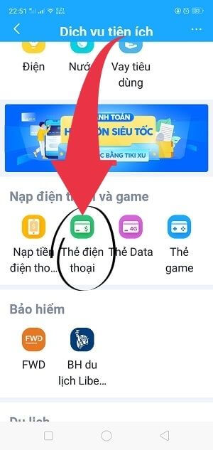 Mua thẻ cào điện thoại tiki 