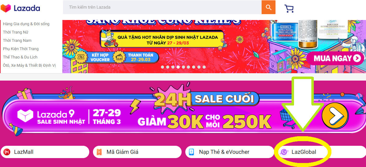 Vào biểu tượng Lazada Global