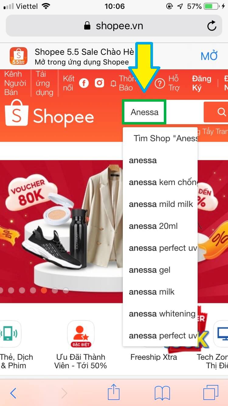 Tìm kiếm sản phẩm muốn mua trên Shopee