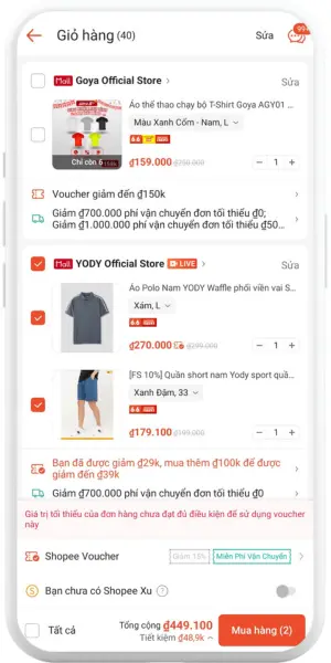 cách tách đơn hàng shopee áp dụng mã giảm giá
