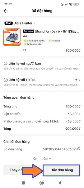 Cách hủy đơn hàng trên Tiktok