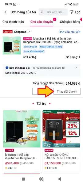 đổi địa chỉ giao hàng Lazada