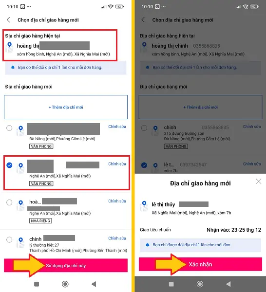đổi địa chỉ giao hàng Lazada
