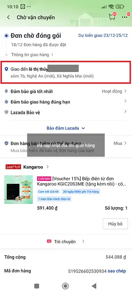 đổi địa chỉ giao hàng Lazada