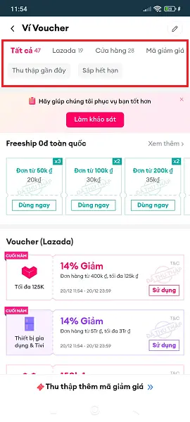 xem điều kiện voucher Lazada