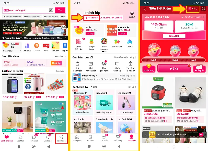 xóa voucher Lazada đã lưu trong ví Voucher