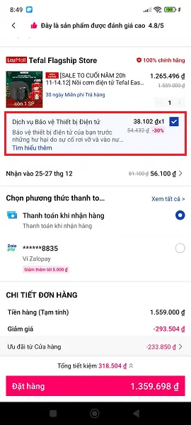 Bảo hiểm Thiết bị điện tử Lazada