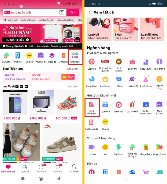 tìm mã giảm giá Lazada