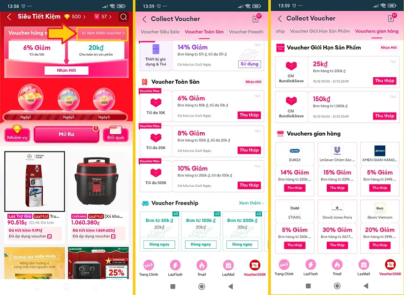 tìm mã giảm giá Lazada