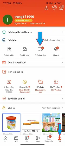 Kiểm tra đơn hàng Shopee 