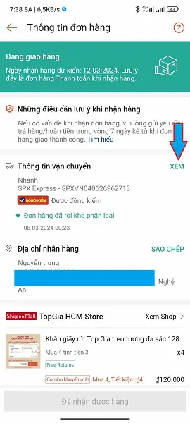 Kiểm tra đơn hàng Shopee 