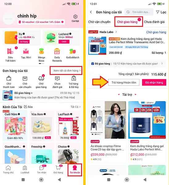 cách trả hàng Lazada