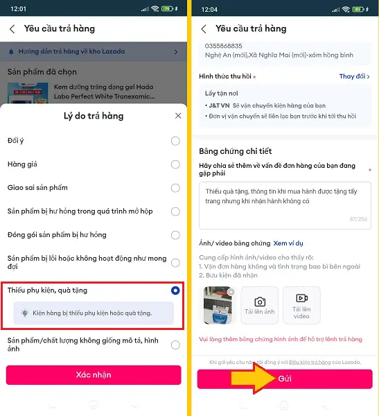 cách trả hàng Lazada