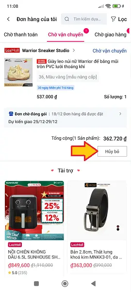 Cách hủy đơn hàng trên Lazada