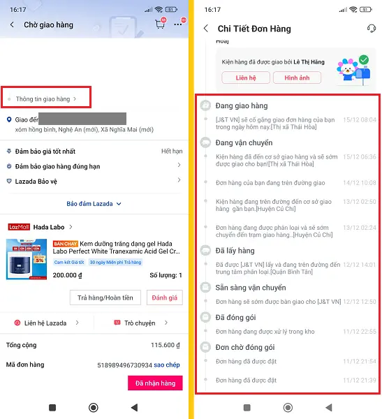 Cách kiểm tra đơn hàng Lazada