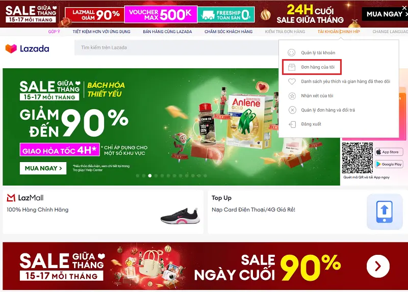 Cách kiểm tra đơn hàng Lazada