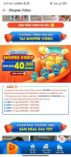 Nhiệm vụ đặt đơn Shopee video