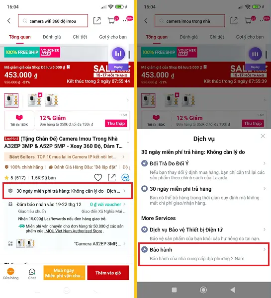 bảo hành sản phẩm mua trên Lazada