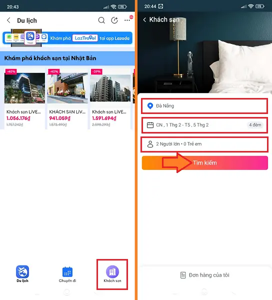 cách đặt phòng khách sạn trên Lazada