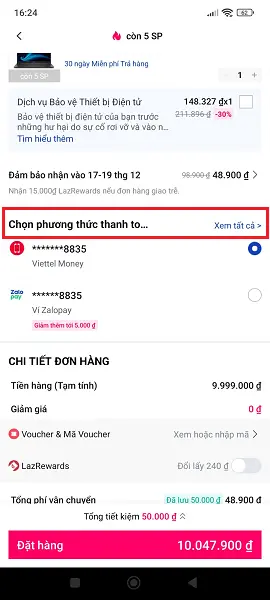 cách mua hàng trả góp Lazada