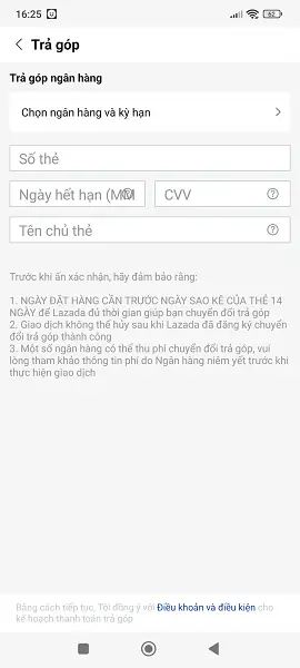 cách mua hàng trả góp Lazada