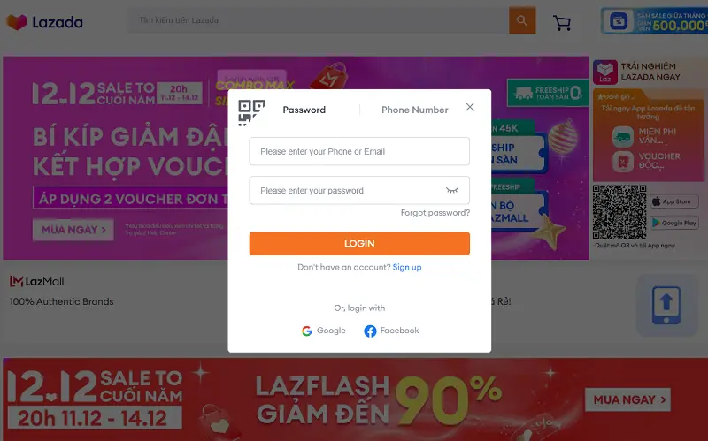 đăng nhập Lazada