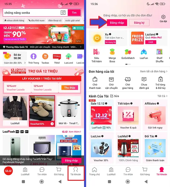 đăng nhập Lazada