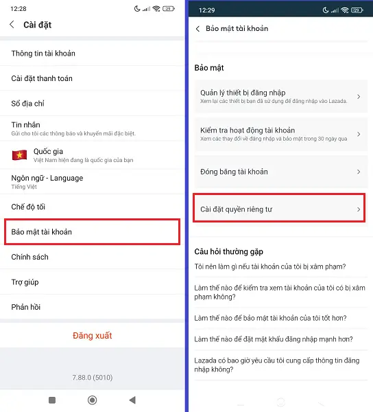 xóa tài khoản Lazada