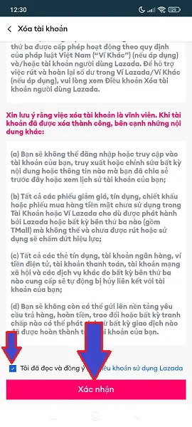 xóa tài khoản Lazada