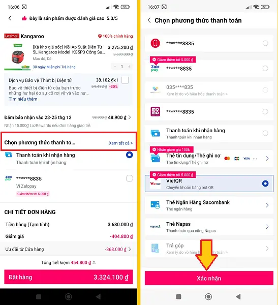 Cách dùng VietQR thanh toán đơn hàng Lazada