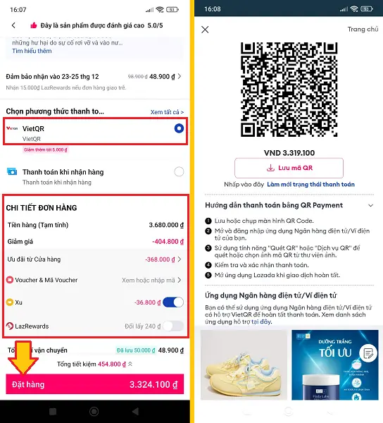 Cách dùng VietQR thanh toán đơn hàng Lazada