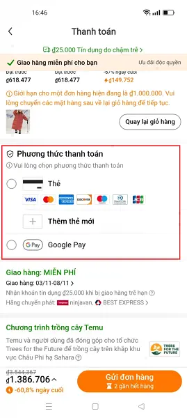 thanh toán trên Temu 2