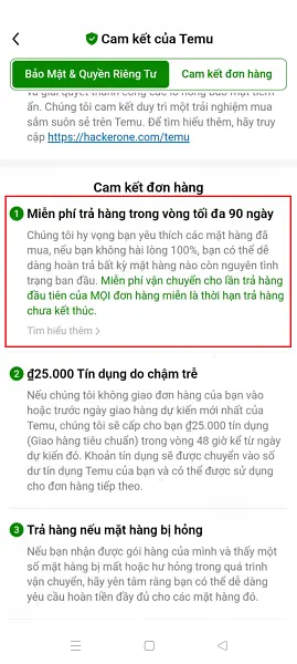 Trả hàng hoàn tiền Temu