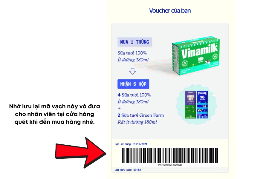 lưu mã vạch voucher và sử dụng tại cửa hàng ưu đãi vinamilk tháng 12