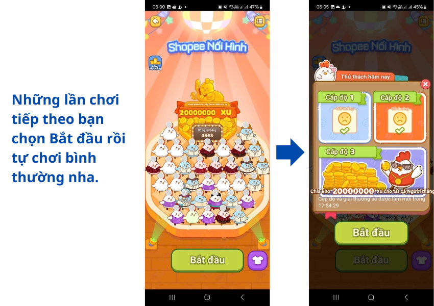 Chọn bắt đầu để chơi game Shopee nối hình