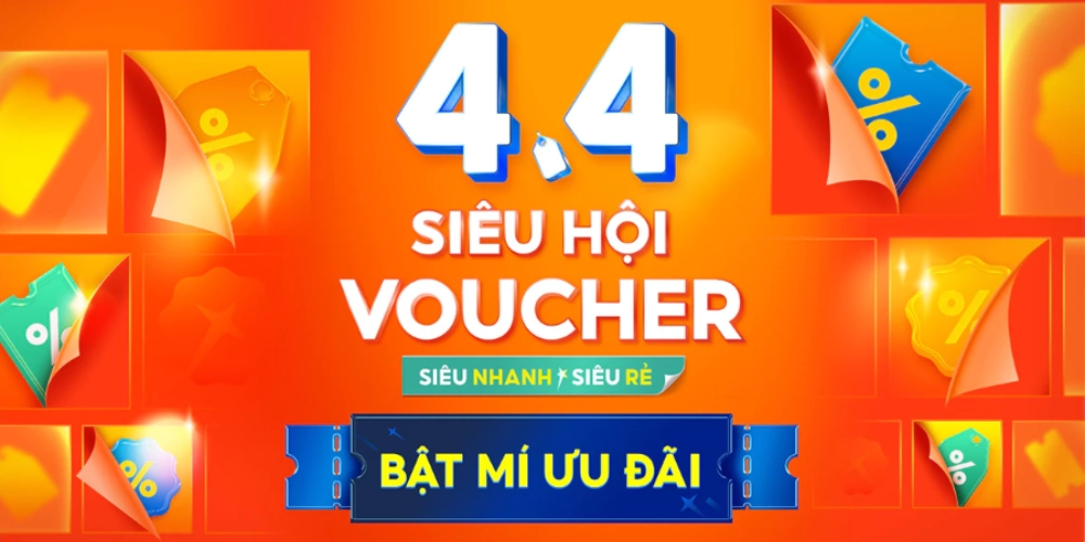Shopee 4.4 Siêu hội Voucher