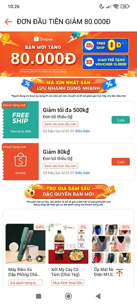 Voucher Shopee cho người mới