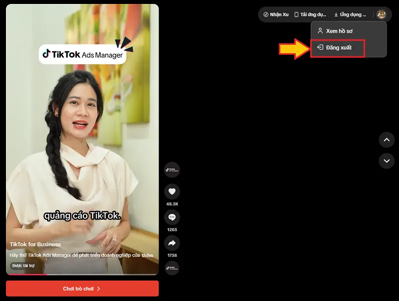 đăng xuất tài khoản Tikitok