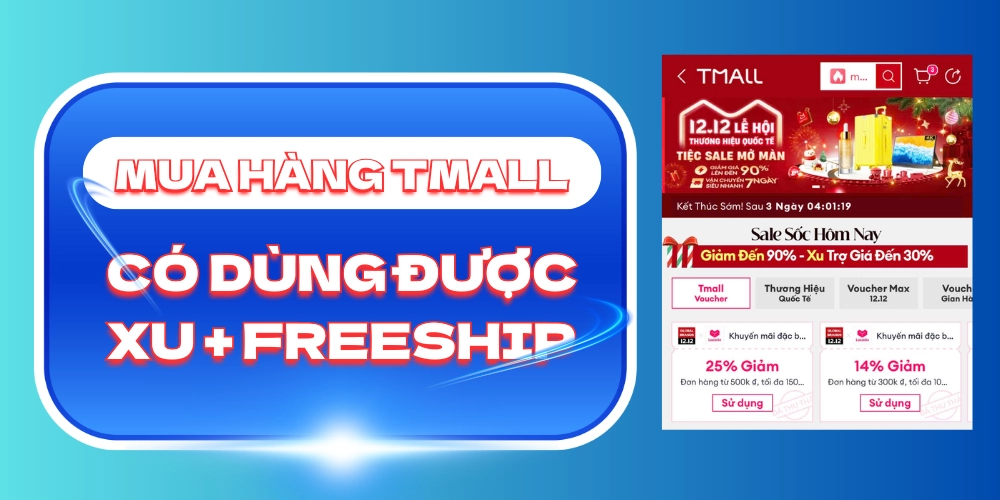 Mua hàng TMALL Lazada có dùng được xu và FreeShip