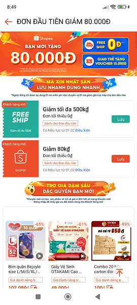 Voucher Shopee cho người mới