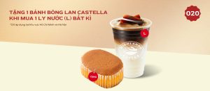Mua 1 ly nước L bất kì Tặng 1 Bánh Bông Lan Castella
