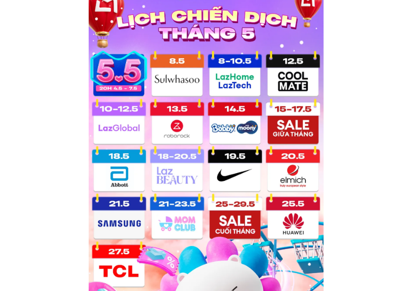 Lịch Sale Lazada tháng 5